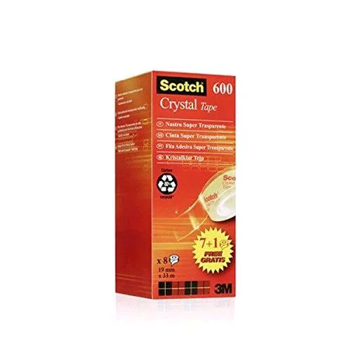 3M Scotch 600 Crystal Tape Nastro Adesivo 19MMX33M Conf. 7+1 Pz.
