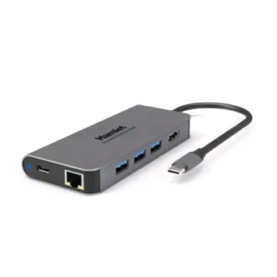 Hamlet PD200 Docking Station da USB-C a 3 xUSB 3.0 1XRJ45 LAN 1XHDMI 1XUSB-C Alimentazione Power Delivery 87 Watt Grey
