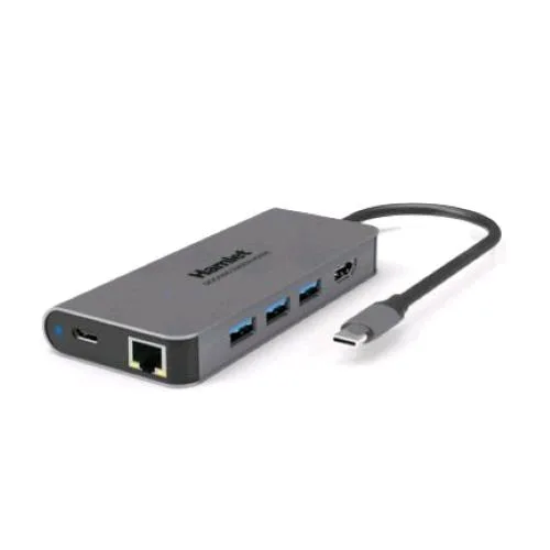 Hamlet PD200 Docking Station da USB-C a 3 xUSB 3.0 1XRJ45 LAN 1XHDMI 1XUSB-C Alimentazione Power Delivery 87 Watt Grey