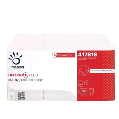 Papernet Defend Tech Carta Igenica Interfogliata in Pura Cellulosa 2 Veli Goffratura Wave 200 Strappi 21X11 cm Bianco Conf 6 Pz.