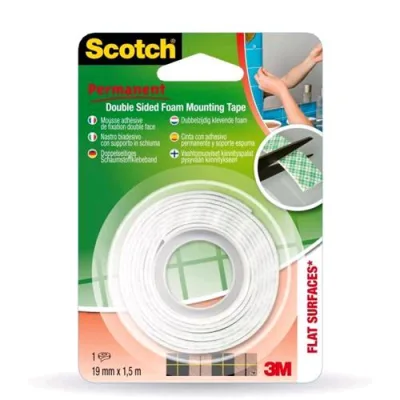 3M Scotch 331915B12 Nastro Biadesivo Bianco 19MMX1.5M