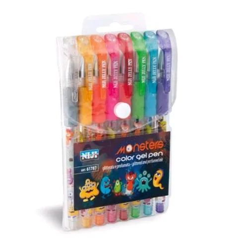 NIJI Penna a Sfera Inchiostro Gel Glitterato e Profumato Colori Assortiti Conf 8 Pz.
