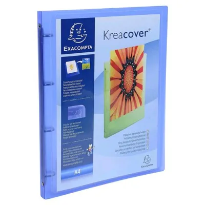 Exacompta Kreacover Raccoglitori 4 Anelli da 15 mm in PP CM 25X32X2 A4 Blu Trasparente