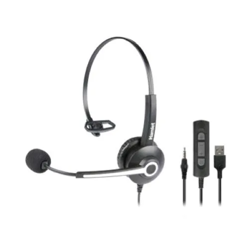 Hamlet Renova Hheadm-Ujm Cuffia Professionale Monoaurale con Microfono - USB + Jack 3,5 mm + Telecomando