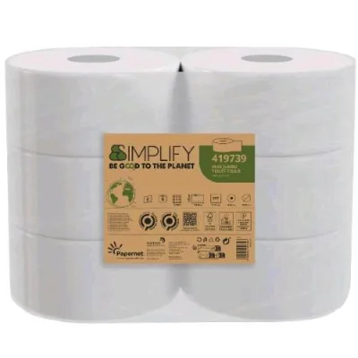 Papernet Jumbo Mini Simplify Carta Igenica 2 Veli in Cellulosa 30.5X8.6 cm 557 Strappi Bianco Conf 6 Pz.