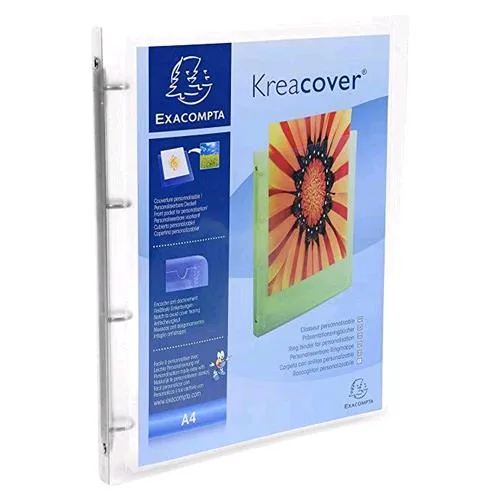 Exacompta Kreacover Raccoglitori 4 Anelli da 15 mm in PP CM 25X32X20 A4 Bianco + Trasparente