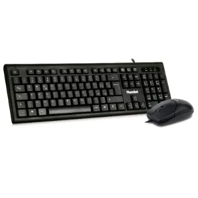 Hamlet Serie 200 Business Kit Tastiera Dal Profilo Ribassato Tasti Silenziosi + Mouse Ottico USB 3 Tasti 1.000 DPI Black