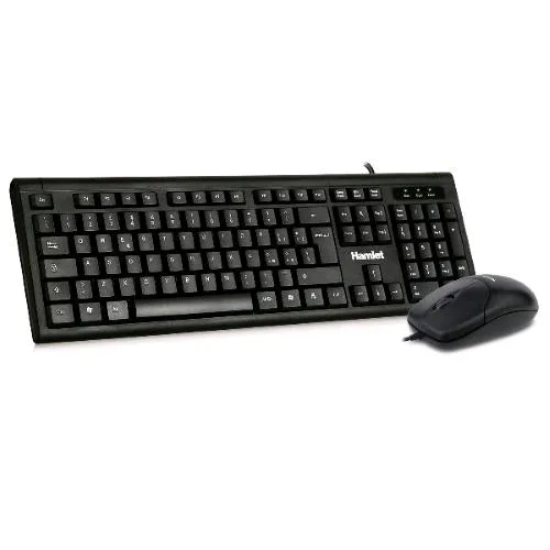 Hamlet Serie 200 Business Kit Tastiera Dal Profilo Ribassato Tasti Silenziosi + Mouse Ottico USB 3 Tasti 1.000 DPI Black