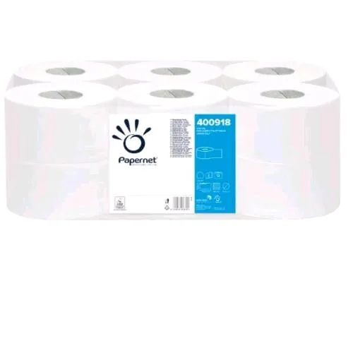 Papernet Mini Jumbo Carta Igenica 2 Veli in Pura Cellulosa Microgoffrata 152 m Bianco Conf 12 Pz.