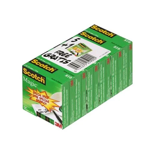 3M Scotch 810 Magic Nastro Adesivo 19MMX33M Conf. 5+1 Pz.