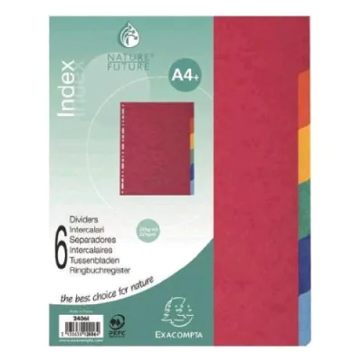 Exacompta Nature Future Divisori in Cartoncino 225g 242X297 mm 6 Tasti Colori Assortiti