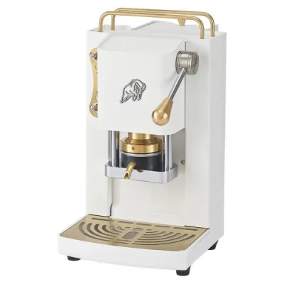 Faber Pro Essential 3.0 Macchina per Caffe' Espresso Manuale a Cialde Ese 44mm 500 W Tanica 1 l in Vetro Portacialda Estraibile e Pressacialda in Ottone Regolabile (White, Ottone)