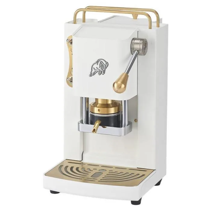 Faber Pro Essential 3.0 Macchina per Caffe' Espresso Manuale a Cialde Ese 44mm 500 W Tanica 1 l in Vetro Portacialda Estraibile e Pressacialda in Ottone Regolabile (White, Ottone)