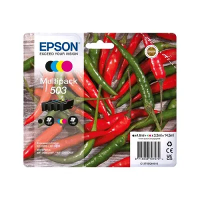 Epson 503 Multipack Confezione da 4 Cartuccce Ink Nero Giallo Ciano Magenta per Expression Home XP-5200, XP-5205; Workforce WF-2960DWF, WF-2965DWF Blister con Allarme
