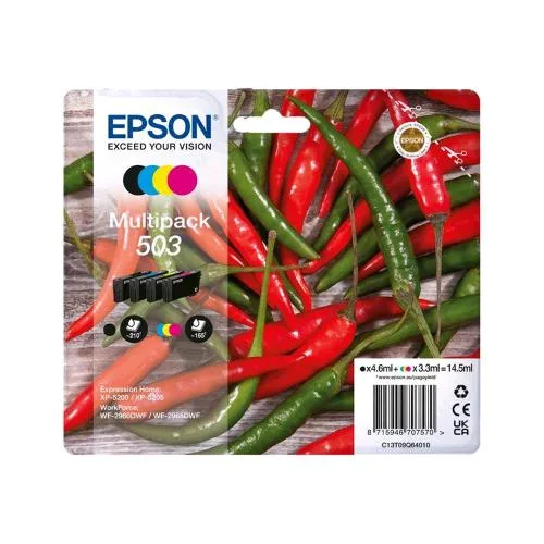 Epson 503 Multipack Confezione da 4 Cartuccce Ink Nero Giallo Ciano Magenta per Expression Home XP-5200, XP-5205; Workforce WF-2960DWF, WF-2965DWF Blister con Allarme