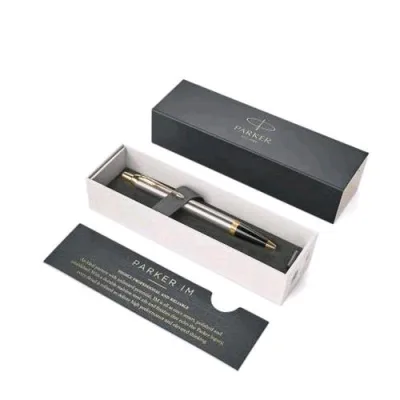 Parker Im Penna a Sfera Inchiostro Blu Punta Media in Conf. Regalo Col. Metallo Spazzolato e Finiture Dorate