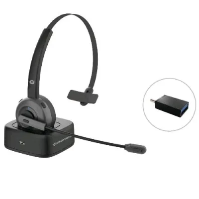 Conceptronic Cuffie con Microfono Wireless Bluetooth con Dock per Ricarica