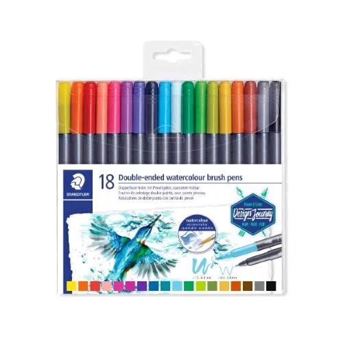 Staedtler Pennarello a 2 Punte Pennello Flessibile e Punta Fine Colori Assortiti Conf 18 pz,