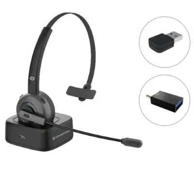 Conceptronic Cuffie con Microfono Wireless Bluetooth con Dock per Ricarica e Adattatore Audio BT