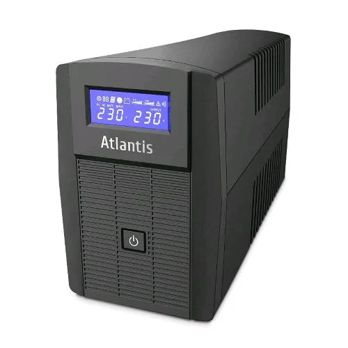 Atlantis A03-HP1003 Gruppo di Continuità Onda Sinusoidale Pura 800VA 480W Line Interactive Display LCD Porta USB-Hid 2 Uscite Shuko + Cavo Alimentazione Protezione RJ45 Black