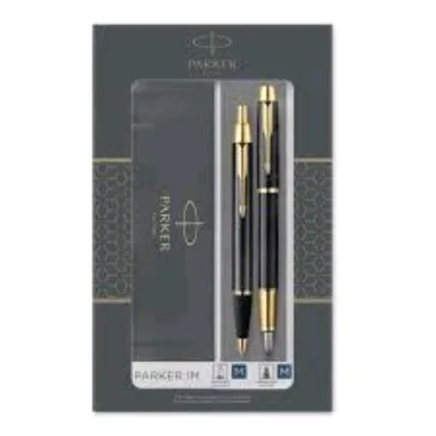 Parker Im Duo Set Regalo con Penna a Sfera e Penna Stilografica Nero Lucido con Finiture Oro Inchiostro Blu Confezione Regalo