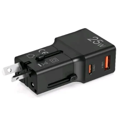Celly Multiplug Caricabatterie da Rete Compatibile in Oltre 150 Paesi Nel Mondo 25 W 1 x USB-C 1 x USB-A Nero
