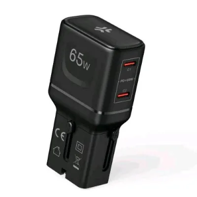 Celly Multiplug Caricabatterie da Rete Compatibile in Oltre 150 Paesi Nel Mondo 65 W 1 x USB-C 1 x USB-A Nero