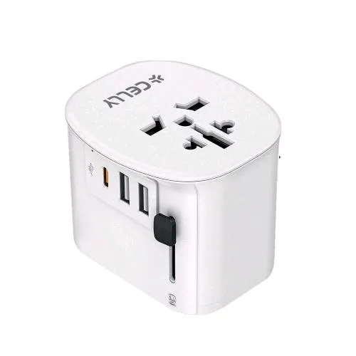 Celly Multiplug Travel Charger 30 W Caricabatterie Universale per Tutte le Prese del Mondo 30 W Bianco