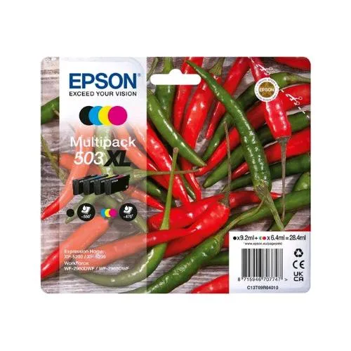 Epson 503XL Multipack Cartuccia Inchiostro Confezione da 4 XL Nero-Giallo-Ciano-Magenta per Expression Home XP-5200, XP-5205 Blister con Allarme