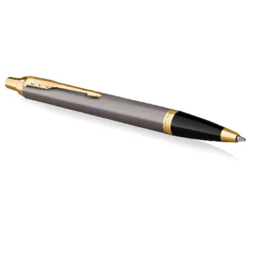 Parker Im Penna a Sfera Punta M Fusto Laccato Grigio Pennino Dorato Inchiostro Blu Confezione Regalo