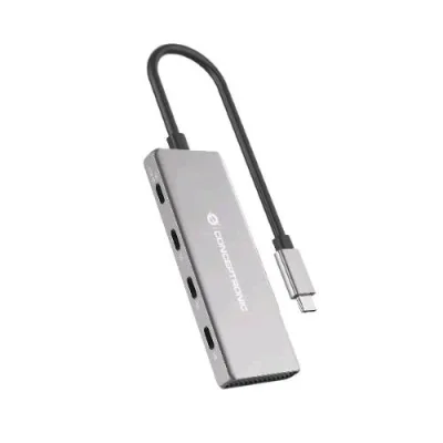 Conceptronic HUBBIES16G Hub 4 Porte USB-C 3.2 Gen 2 10Gbps PD 100 W in Alluminio Argento