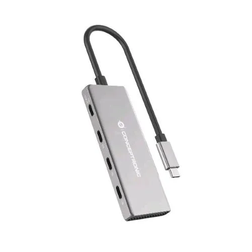 Conceptronic HUBBIES16G Hub 4 Porte USB-C 3.2 Gen 2 10Gbps PD 100 W in Alluminio Argento