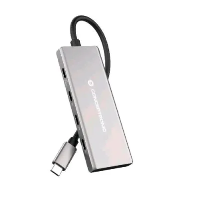 Conceptronic HUBBIES17G Hub 7 Porte Imput USB-C Output 1 x USB-C 3 x USB-A PD 100 W in Alluminio Argento