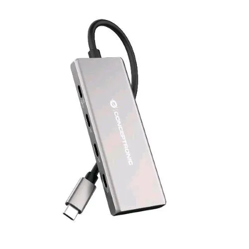 Conceptronic HUBBIES17G Hub 7 Porte Imput USB-C Output 1 x USB-C 3 x USB-A PD 100 W in Alluminio Argento