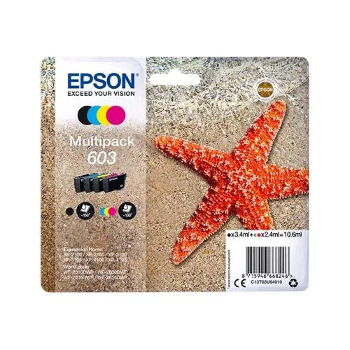 Epson 603 Multipack 4 Colori Nero-Ciano-Magenta-Giallo Cartuccia Inchiostro Blister con Allarme per Expression Home XP-2150, 2155, 3150