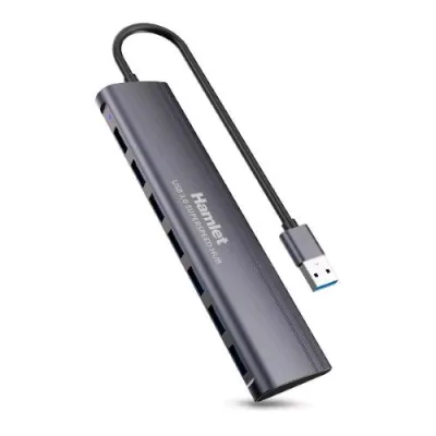 Hamlet Xhub-07A3 Hub 7 Porte USB 3.2 Gen 1 5 Gbps Autoalimentato in Alluminio Grigio