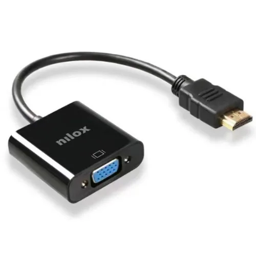 Nilox Adattatore Video da HDMI Digitale Maschio Ad Analogico VGA Femmina + Jack Stereo 3.5mm Risoluzione Max 1920 x 1200 60Hz 15 cm Nero
