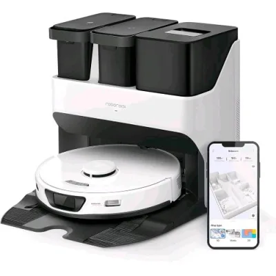 Roborock S7 Max Ultra Robot Aspirapolvere Lavapavimenti con Base Autosvuotante/Autolavante/Autoasciugante/Autorigenerante/Autopulente 5500 Pa Prevenzione Attiva Degli Ostacoli, App/Controllo Vocale Bianco