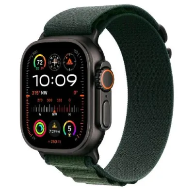 Apple Watch Ultra 2 GPS + Cellular 4G 49mm Cassa in Titanio Nero Cinturino Alpine Loop Verde Scuro - Large