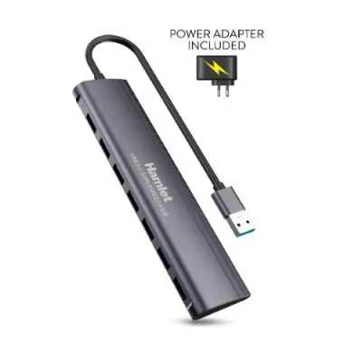 Hamlet Xhub-07A3P Hub 7 Porte USB 3.2 Gen 1 5 Gbps in Alluminio Alimentatore Incluso 5V 3A Grigio