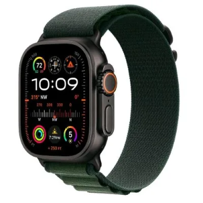 Apple Watch Ultra 2 GPS + Cellular 4G 49mm Cassa in Titanio Nero Cinturino Alpine Loop Verde Scuro - Medium