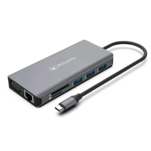 Atlantis Land Atlantis A04-TC_DK46 Docking Station USB-C 1 x VGA -1 x HDMI 4K 60Hz -3X USB-A 3.0 -1 x USB-C 3.2 GEN1- 1X USB-C PV V3.0 100 W- 1 LAN Gigabit RJ-45- Card Reader SD / TF / Micro SD