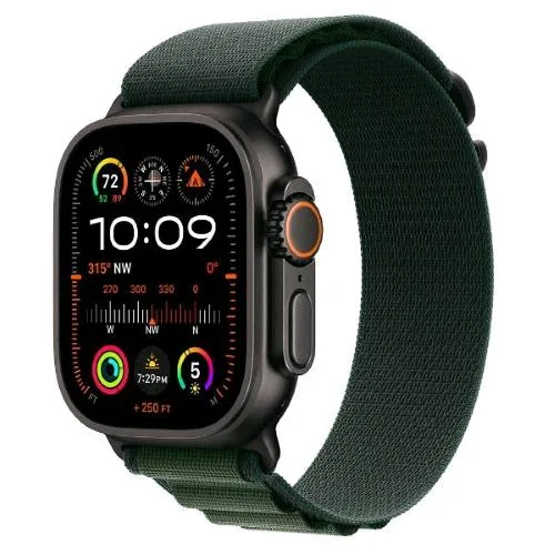 Apple Watch Ultra 2 GPS + Cellular 4G 49mm Cassa in Titanio Nero Cinturino Alpine Loop Verde Scuro - Small