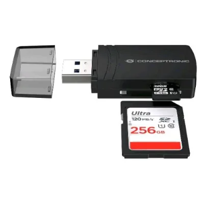 Conceptronic Lettore di Schede USB 3.0, SD TF/Microsd 4.0, Uhs-II Nero