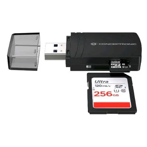 Conceptronic Lettore di Schede USB 3.0, SD TF/Microsd 4.0, Uhs-II Nero