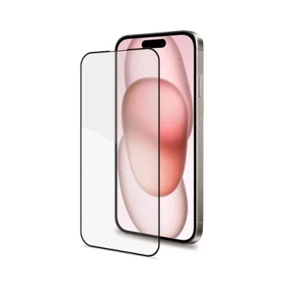 Celly Apple iPHONE 15 Full Glass Proteggi Schermo in Vetro Temperato Trasparente Bordo Colorato Nero