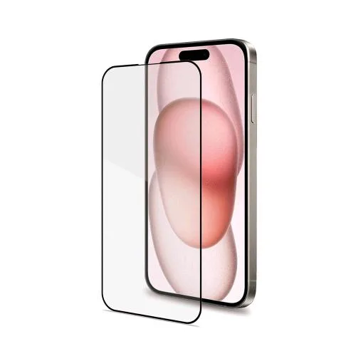 Celly Apple iPHONE 15 Full Glass Proteggi Schermo in Vetro Temperato Trasparente Bordo Colorato Nero