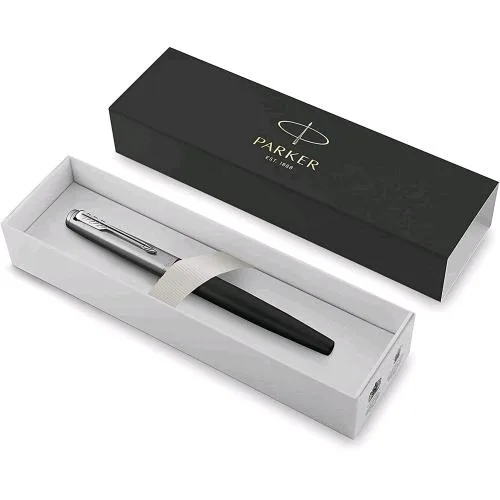 Parker Jotter Bond Street Black Penna Stilografica Pennino Medio Dettagli Cromati Inchiostro Blu Confezione Regalo