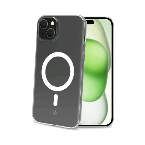 Celly Apple iPHONE 15 Plus Cover in Morbido Tpu con Modulo Magnetico Circolare Integrato Compatibile con Ricarica Wireless Trasparente