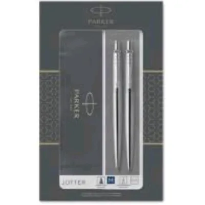 Parker Jotter Duo Set con Penna a Sfera e Portamine in Acciaio con Finiture Cromate Inchiostro Blu Confezione Regalo